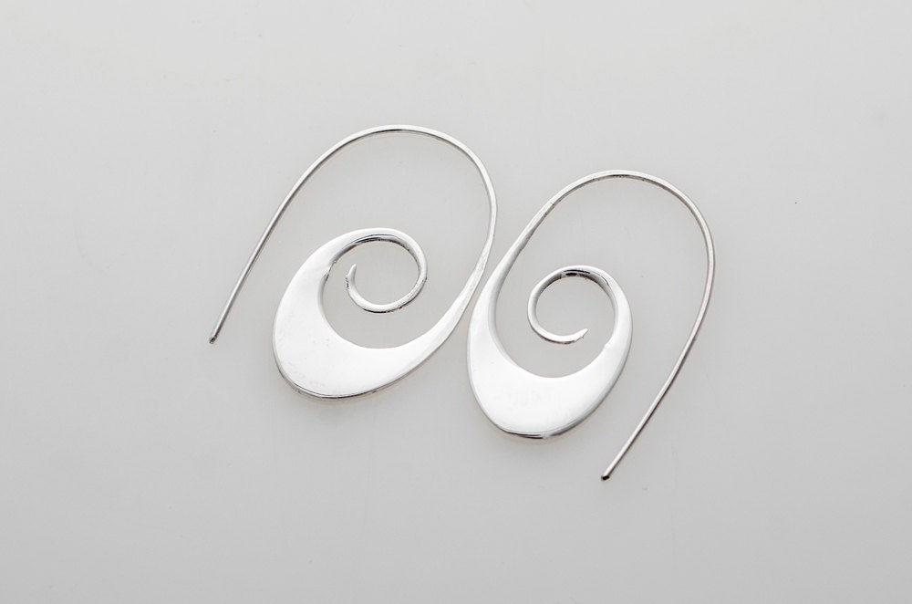 Small Tribal Spiral Hoop Earrings Solid Sterling Silver | Etsy