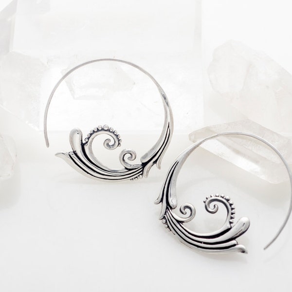Sterling Silver Hoop Earrings- Flourish- Solid Silver- medium hoops