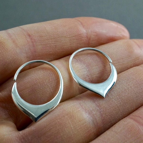 Tiny Petal Hoop 14mm Earrings Solid Sterling Silver - Sleeper Hoops (S240)