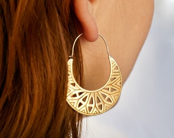 Mandala Moon Earrings - Medium Crescent Moon Hoops - (288B)