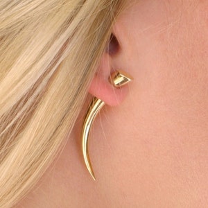 Faux calibre - Boucle d&#39;oreille tribale unique - Pointe dorée - Griffe - Boucle d&#39;oreille homme unisexe (B65)