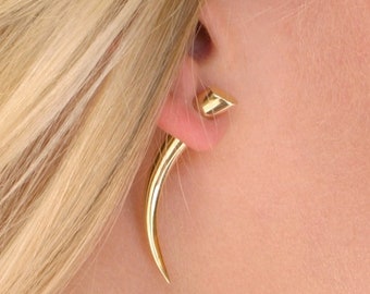 Fake Gauge -  Single Tribal Talon Earring - Gold Tone Spike - Claw Jewelry - Men's Unisex Earring  (B65)