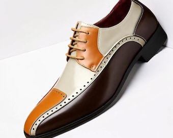 Ręcznie robione trójkolorowe skórzane buty typu Oxford Brogue dla mężczyzn