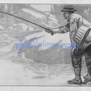 Vintage fish print digital download: Fishing Tricks Drawing No. 8. From book Tricks and Knacks of  Fishing, 1901