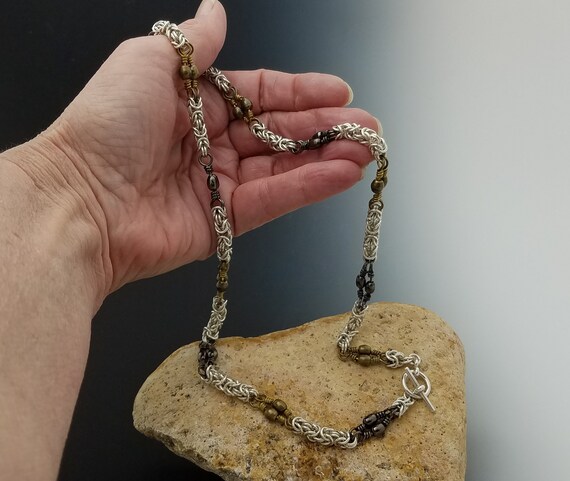 Fishing Swivel Neck Chain Byzantine Necklace Chainmaille Necklace