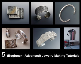 Five Metal Jewelry Making Tutorials - Beginner to Advanced Techniques - Cuttlebone Casting, Filing, Forming, Stone Setting, Tips and Tricks