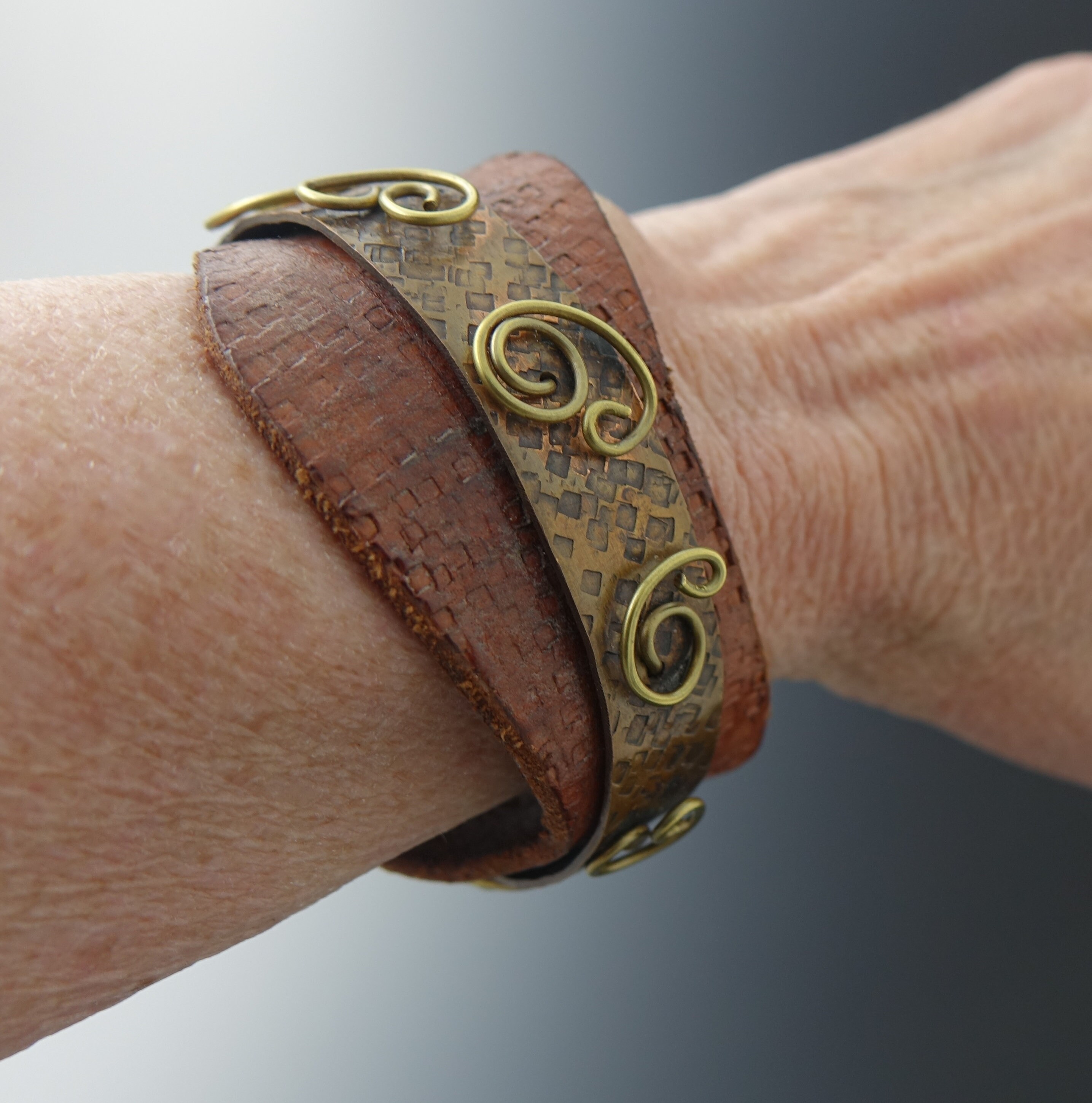 Art Jewelry Bracelet - Leather Cuff Bracelet - Textured