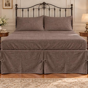 Linen Bed Skirt, 100% French Flax Split Corner Custom Drop Length