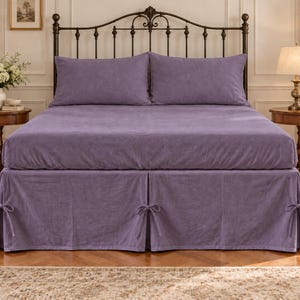 Grape Linen Split corner Bedskirt- 100%  french flax linen bedding bedcover- Softened linen bedspread- Queen king twin full Custom all Size.