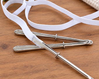 Elastic Threader Clips Set of 2, Stainless Steel Bodkin Tool, Drawstring Threader, Sewing Clamp for Elastic Band and Ribbon