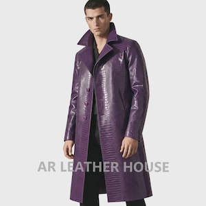 Handmade Purple Leather Trench Coat | Halloween Gothic Cosplay Coat | Joker Inspired Long Coat