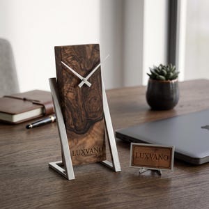 Mid-Century Modern Handmade Wooden Desk Clock , Vintage Rustic Table Decor, Bedroom Nightstand Accessory, Customizable Mini Wooden Clock