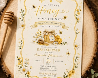 Honey Bee Baby Shower Invitation | "A Little Honey" Floral Wording (Digital Download)