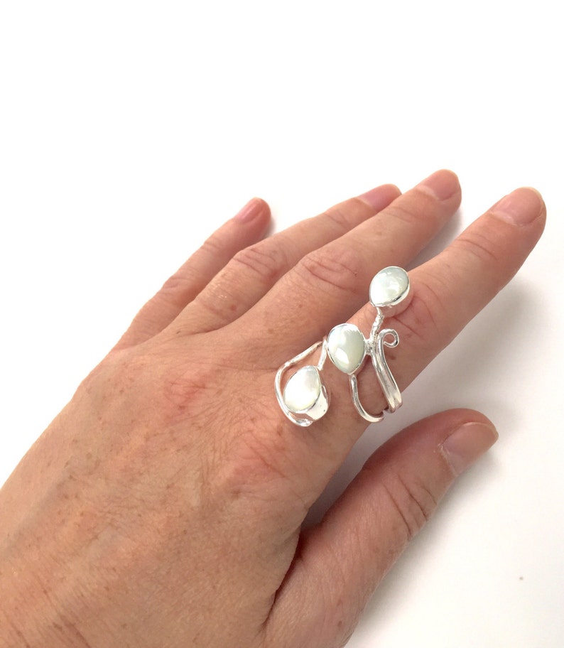 Mother of Pearl Statement Ring Leaf Design Silver Mother of Pearl Ring Part of Matching Set