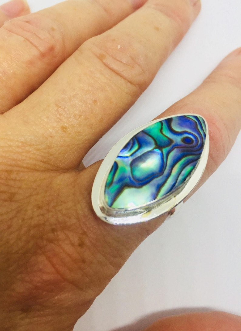 Abalone Shell Ring Silver Oval Abalone Shell Ring Adjustable Abalone Ring