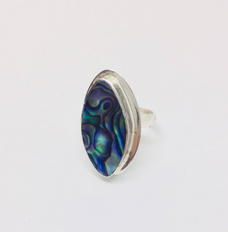Abalone Shell Ring Silver Oval Abalone Shell Ring Adjustable Abalone Ring