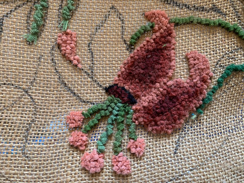 Vintage Pre-Worked Floral Needlepoint Design on Large Unfinished Canvas-17\u201d x 18\u201d-Mid Century 1960/'s Yarn Art-Nice Wooden Lap or Table Frame