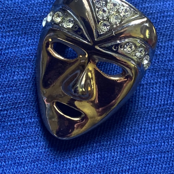 Vintage Theater Mask Pin-Dramatic Statement Brooch-Rhinestone Bling Glam Glamorous-Deco Style-BFF-Keepsake-Memorabilia-Actor Actress-FUN