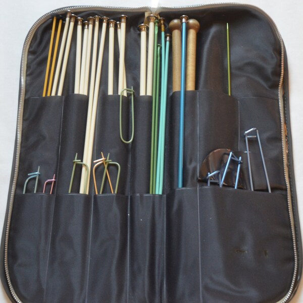 Knitting Needles Set w/ Case-Zippered Pouch Storage Accessory-Decorative Holder Organizer-Knitter's Crafter's Travel Tote-Mother's Day Gift