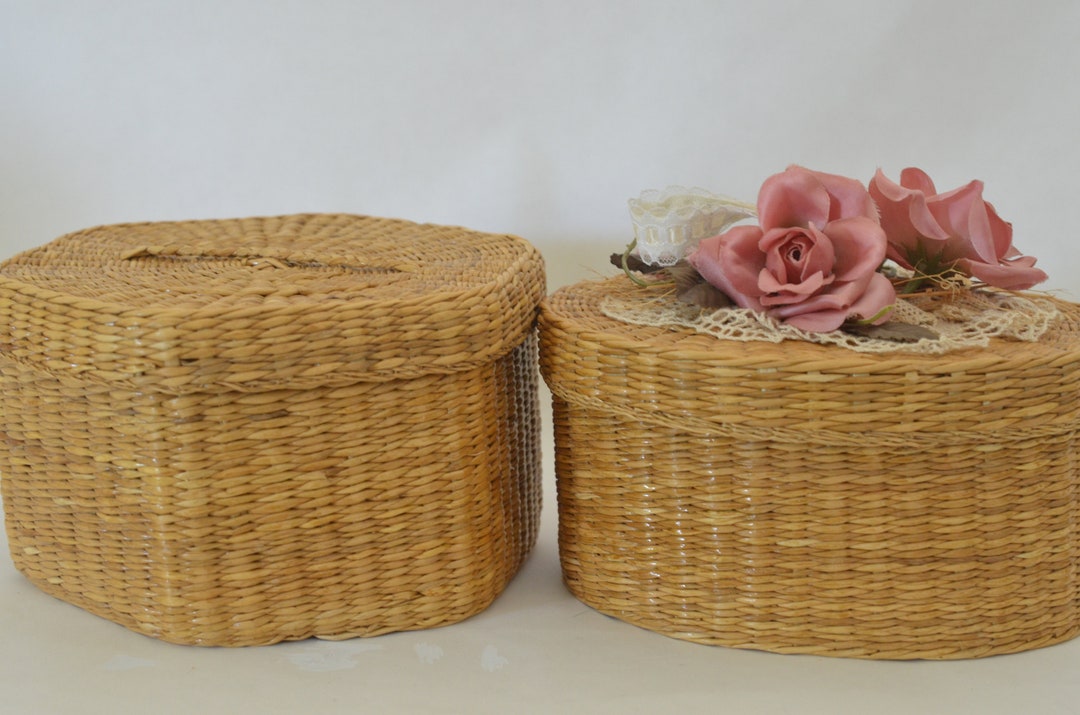 Woven Baskets With Lidsdecorative Desktop Countertop Storagerusticboho Bohemian Beach House