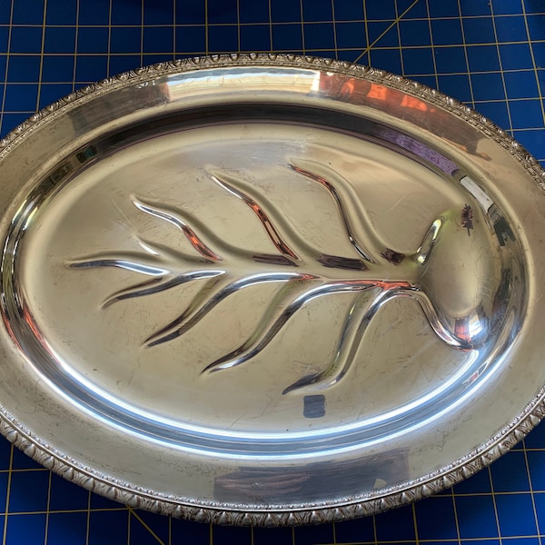 Silver Plate Meat Tray-Large Oval 16" Tree of Life Platter-Footed Thanksgiving Turkey Plate-Holiday Tableware-Christmas Dining-Retro '60s