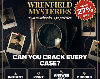 Printable Murder Mystery Puzzle Book Set, 2 Books, Detective Logic Cases and Cryptograms, Whodunit Games for Adults, Instant Download