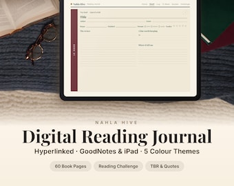 Digital Reading Journal GoodNotes | Hyperlinked Book Journal iPad, 60 Book Reviews, TBR Tracker, 5 Colour Themes, Undated