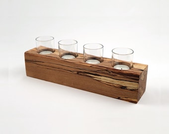 Wooden Candle Holder with Glass | Wild Beech Wood | Rustic Table Decoration | Modern Farmhouse Decor