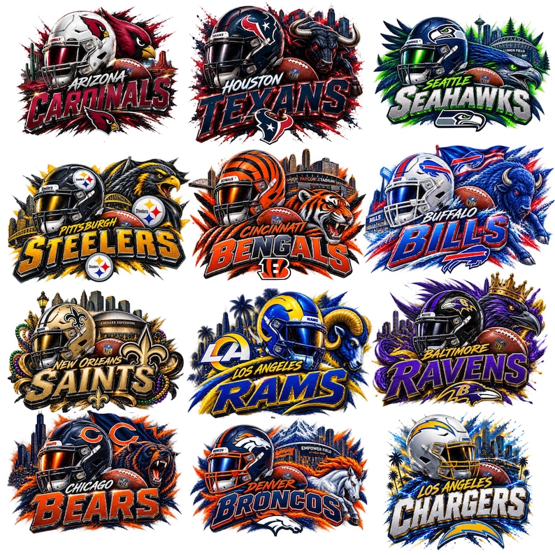 Football Team PNG Bundle, American Football Png, Sports Helmet Clipart, Football Fan Team Spirit PNG, Football Graphic Design, 15 PNG Bundle