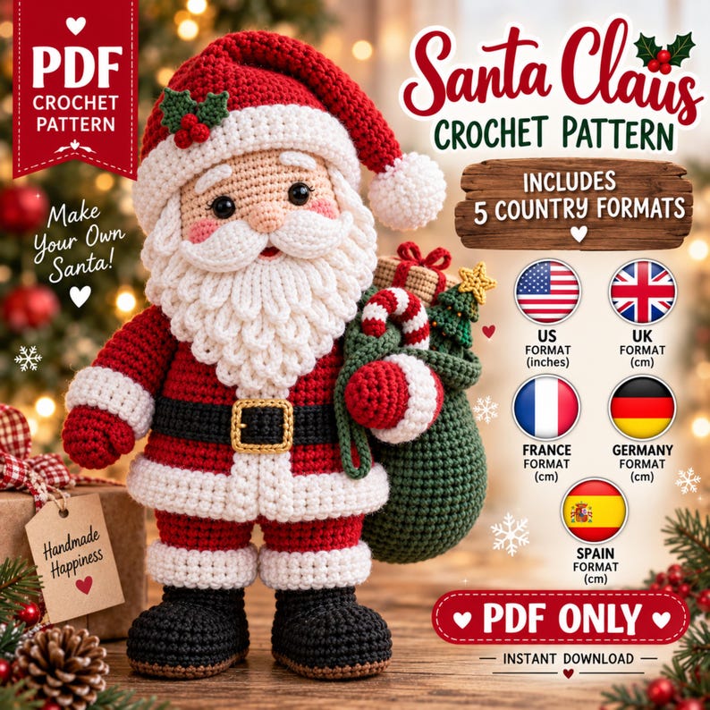 Santa Claus Crochet Pattern PDF | Christmas Amigurumi Santa Doll | Holiday Plush Toy Crochet Pattern | Xmas Decor | Digital Download