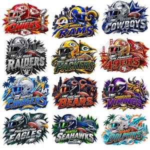 Football Team PNG Bundle, American Football Png, Sports Helmet Clipart, Football Fan Team Spirit PNG, Football Graphic Design, 15 PNG Bundle
