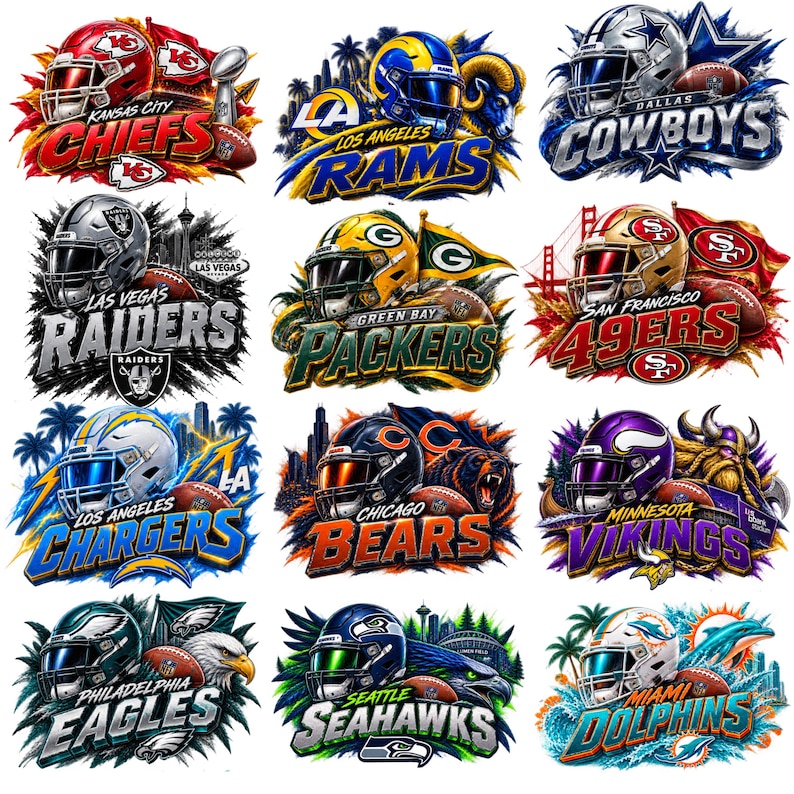 Football Team PNG Bundle, American Football Png, Sports Helmet Clipart, Football Fan Team Spirit PNG, Football Graphic Design, 15 PNG Bundle