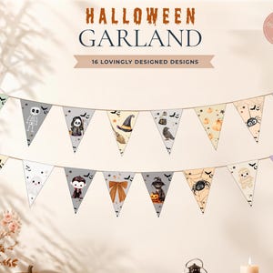 Halloween Garland Printable, Halloween Pennant Banner, Printable Halloween Bunting, Digital Halloween Party Decoration