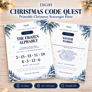Christmas Scavenger Hunt Printable: 16 Code Puzzles, A4 & US Letter PDFs