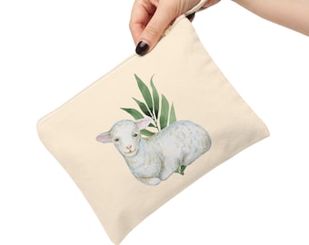 Saint Agnes Zipper XL Rosary and Veil Pouch with Lamb and Palm