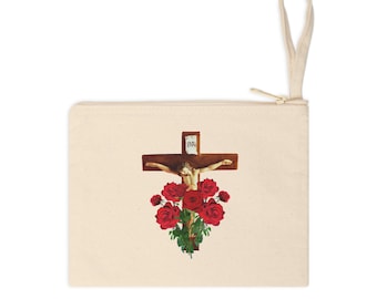 St Therese Rosary and Veil Pouch with Crucifix and roses