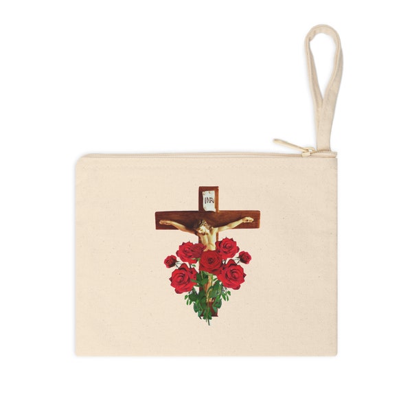 St Therese Rosary and Veil Pouch with Crucifix and roses