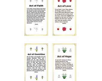 Tarjetas de oración imprimibles: actos de fe, esperanza, amor y contrición.