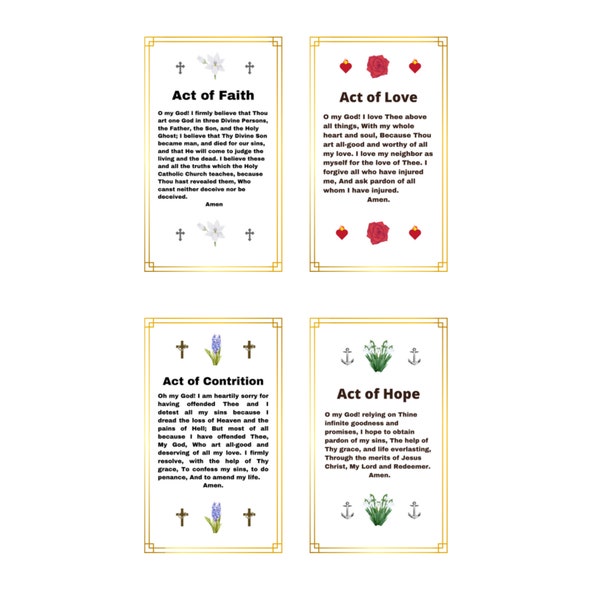 Printable Prayer Holy Cards, Acts of Faith, Hope, Love, Contrition