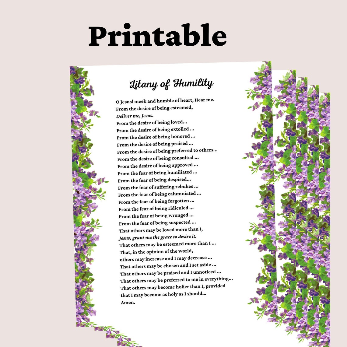 Litany of Humility Printable PDF - Etsy