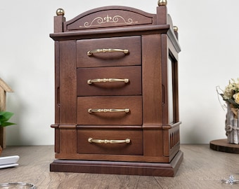 Draaibare houten sieradendoos, sieradenopbergdoos in kasteelstijl voor vrouwen, sieradenorganizer met gepersonaliseerde gravure, huwelijksgeschenk voor de bruid