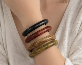 Wooden Bangle Bracelet, Handcrafted Red Sandalwood 8 mm Wood Bracelet, Round Wooden Bangle, Minimalist Bracelet, Boho Jewelry,