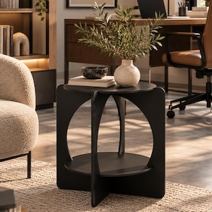 Modern Metal Side Table, Sculptural Round End Table, Minimalist Nightstand, Black or Sage Green Bedside Table, Steel Accent Table