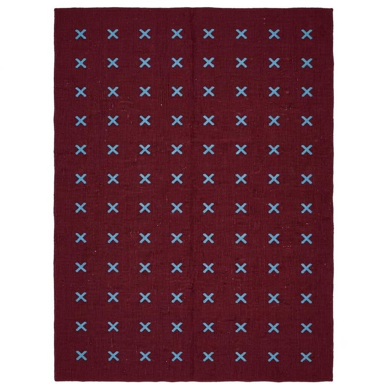 Kilim Rug Patterns Handwoven Kilim Rug, Burgundy Red X Pattern Wool Flatweave Area Rug ...