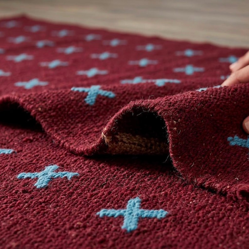 Kilim Rug Patterns Handwoven Kilim Rug, Burgundy Red X Pattern Wool Flatweave Area Rug ...