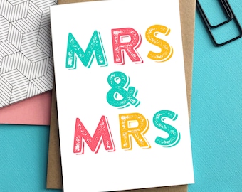 Mrs & Mrs Letterpress Inspired Typographic Contemporary Wedding Celebration Greetings Card DYPW026