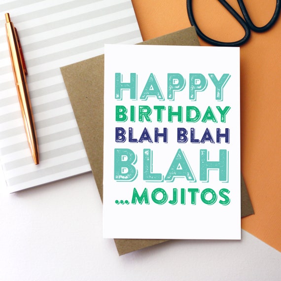 Joyeux Anniversaire Blah Blah Blah Mojitos Cocktail Funny Etsy