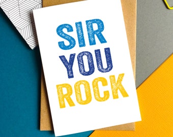 Sir You Rock Contemporary Letterpress Inspired Thank You Teacher Card