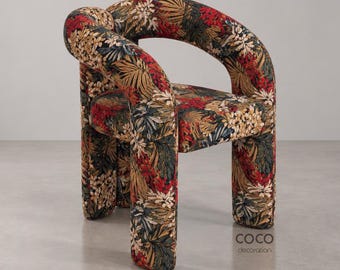 Modern Sculptural Floral Dining Chair – Botanical Upholstered Accent Armchair