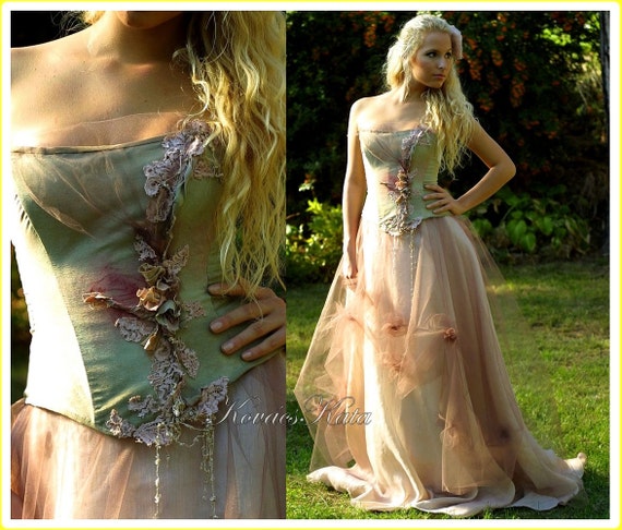 Magical Woodland Fairy Silk Fantasy Corset Wedding Gown Ooak Etsy